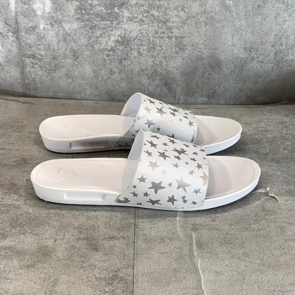 GOATS Big Girl's White/Silver The Slide K Star Print Slide Sandals SZ 2.5